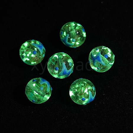 Luminous Handmade Enamel Gold Sand Glass Beads Strands LAMP-U004-08G-1