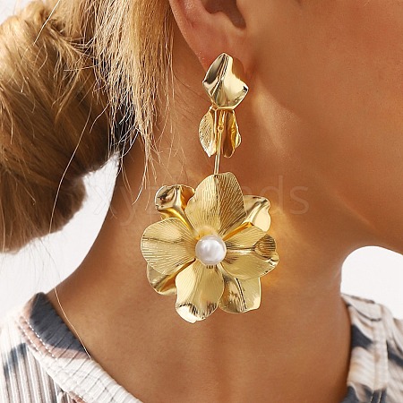 Flower Iron Dangle Stud Earrings EJEW-L096-006G-1