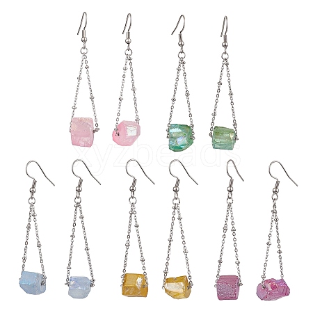 304 Stainless Steel with Electroplated Natural Quartz Bead Dangle Earrings EJEW-JE05990-1