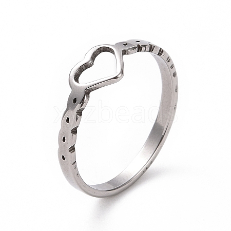 201 Stainless Steel Hollow Heart Finger Ring for Valentine's Day RJEW-J051-26P-1