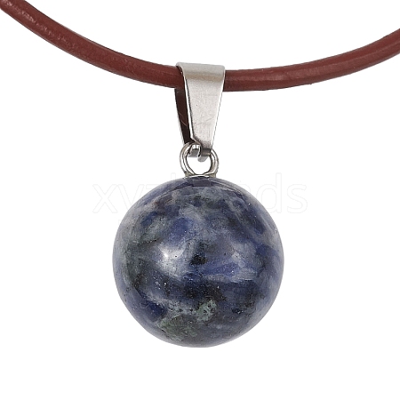 Natural Blue Spot Jasper Round Pendant Necklaces NJEW-JN04478-03-1