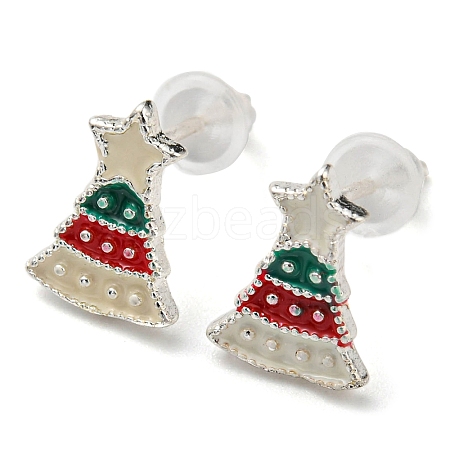Christmas Theme Brass Stud Earrings EJEW-D062-01E-S-1