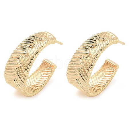 Rack Plating Textured C-Shaped Brass Stud Earrings EJEW-M090-05G-1