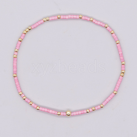 Bohemian Style Rainbow Glass & Brass Beaded Handmade Fashion Women's Bracelet QD2599-6-1