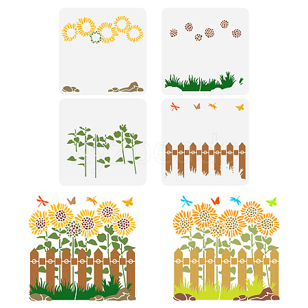 4Pcs 4 Styles PET Hollow Out Drawing Painting Stencils DIY-WH0417-0002-1