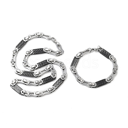 PVD Vacuum Plating 201 Stainless Steel Rectangle Link Chain Necklace & Bracelets Set SJEW-G083-17EBP-1