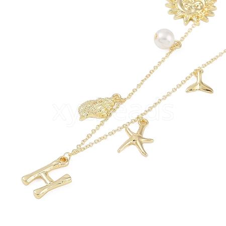 Bohemian Summer Beach Style 18K Gold Plated Shell Shape Initial Pendant Necklaces IL8059-8-1