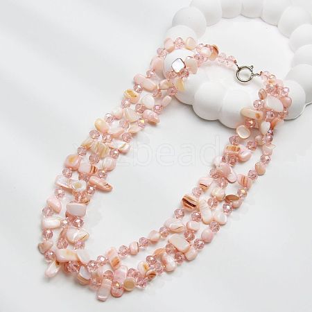 Boho Glass & Dyed Natural Shell Beaded Chips 3 Layer Necklaces for Women NJEW-H047-01D-1