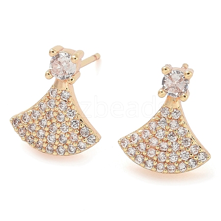 Rack Plating Fan Brass Clear Cubic Zirconia Stud Earrings EJEW-M090-23G-1