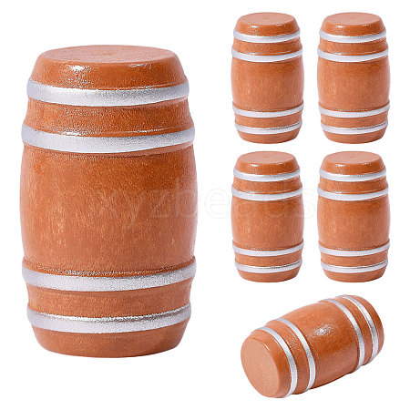 6Pcs Wooden Beer Barrel Figurines Ornaments DJEW-PH0001-82-1