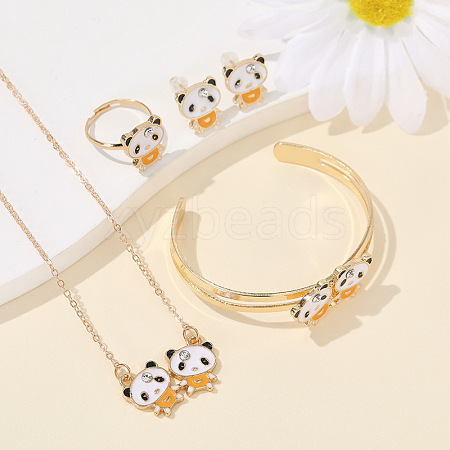 Panda Alloy Enamel & Rhinestones Stud Earring & Pendant Necklaces & Cuff Bangles & Rings Sets for Women FS-WGAF002-02-1