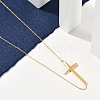 Ion Plating(IP) 304 Stainless Steel Religion Cross Pendant Cable Chain Necklaces for Women NJEW-P320-07G-3