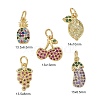 10Pcs 5 Style Golden Plated Fruit Theme Brass Micro Pave Cubic Zirconia Charms ZIRC-ZZ0001-05G-2