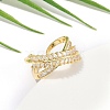 Rack Plating Brass Micro Pave Clear Cubic Zirconia Cuff Rings for Women RJEW-M028-58G-5