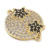 Rack Plating Brass Micro Pave Clear Cubic Zirconia Flat Round Connector Charms KK-A234-040G-02-2