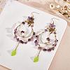 Natural Amethyst Chips Beaded Big Teardrop Dangle Earrings EJEW-SW00016-03-3