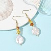 Natural Amber Chip & Natural Keshi Pearl Dangle Earrings EJEW-JE07445-01-1