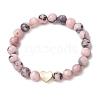 2Pcs Natural Pink Zebra Jasper Beaded Stretch Bracelets BJEW-JB11192-3