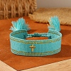 Cross Embroidered Tassel Cloth Woven Braid Bracelet PW-WG23157-03-1