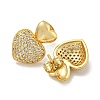 Heart Brass Pave Clear Cubic Zirconia Stud Earrings for Women EJEW-N054-44G-2