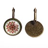 Flower Pattern Glass Cabochon Brass Leverback Earrings EJEW-JE01721-3
