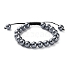 Natural Terahertz Stone Braided Round Beaded Bracelets for Men Women BJEW-G728-01-1