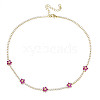 Cubic Zirconia Classic Tennis Necklace with Flower Links NJEW-N048-01E-1