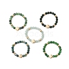 5Pcs Natural Green Aventurine & Moss Agate & TaiWan Jade & Ruby in Zoisite & Synthetic Green Goldstone Beads Stretch Rings RJEW-JR00815-2