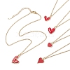 5Pcs 5 Styles Valentine's Day Heart Alloy Red Enamel Pendant Necklaces NJEW-JN05138-2