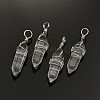 Faceted Bullet Platinum Plated Brass Quartz Crystal Double Terminated Pointed Pendants G-J265-15-1