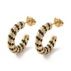 Real 18K Gold Plated 304 Stainless Steel with Glass Ring Stud Earrings EJEW-Z026-18G-01-1