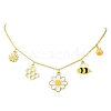 Flower & Bees & Honeycomb Alloy & Glass Pendant Necklaces NJEW-TA00165-1