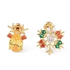 Christmas Snowflake & Deer Brass Pave Colorful Cubic Zirconia & Plastic Pearl Asymmetrical Stud Earrings for Women EJEW-M257-02G-1