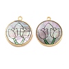 Alloy Pave Shell Flat Round Pendants FIND-C073-01G-03-1