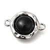 Brass Pave Black Glass Half Round Links Connector Charms KK-K388-19P-1