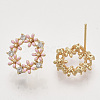 Brass Micro Pave Clear Cubic Zirconia Stud Earring Findings KK-T054-38G-NF-2