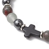 Natural African Bloodstone & Synthetic Turquoise & Hematite Beaded Stretch Bracelets BJEW-JB13449-3