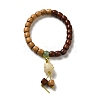 Two Tone Sandalwood Beaded Stretch Bracelet with Resin Cat Charm for Women BJEW-B080-14-1