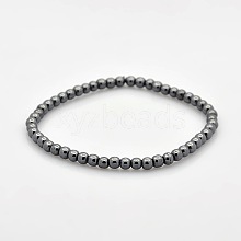 Non-magnetic Hematite Beaded Ball Stretch Bracelets for Valentine's Day Gift BJEW-M066-A-02