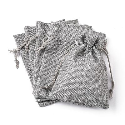 Polyester Imitation Burlap Packing Pouches Drawstring Bags ABAG-R005-14x10-04-1