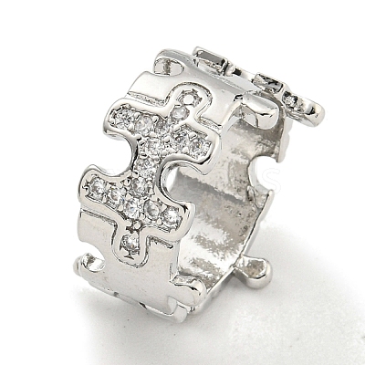 Puzzle Brass Micro Pave Cubic Zirconia Cuff Open Rings for Women RJEW-I103-005P-1