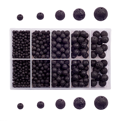 5 Style Natural Lava Rock Round Beads Strands G-CJ0001-52-1