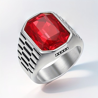 304 Stainless Steel & Glass Finger Rings for Men WGACEC4-02-1