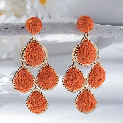 Teardrop Alloy Raffia Dangle Stud Earrings FS-WG86BCE-06-1