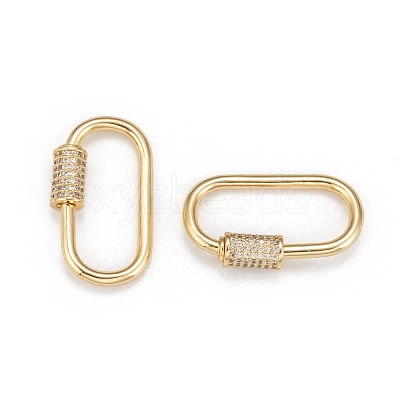Brass Micro Pave Cubic Zirconia Screw Carabiner Lock Charms ZIRC-G160-21G-1