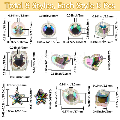 54Pcs 9 UV Plating Rainbow Iridescent Acrylic Beads OACR-PA0001-05-1
