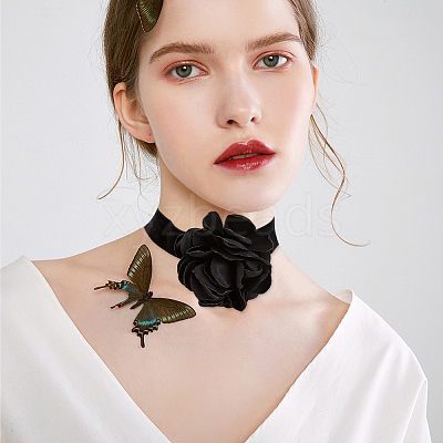 Gothic Cloth Flower Cord Bracelet & Choker Necklace NJEW-CP0001-04A-1