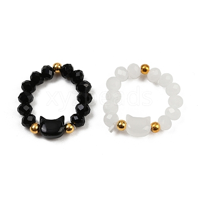 2Pcs Cat Shape Glass Beaded Beads Finger Rings WG1374D-03-1