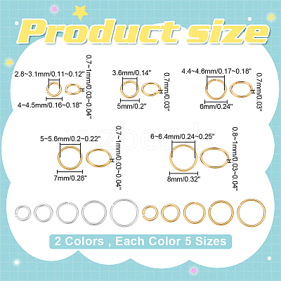 300Pcs 10 Styles Brass Open Jump Rings KK-WR0001-45-1