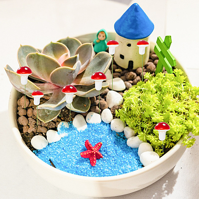 100Pcs Plastic Plant Mini Miniatures Artificial Mushroom AJEW-CA0003-71-1